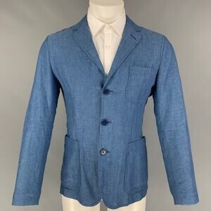 ASPESI Size XS Blue Cotton Linen Notch Lapel Sport Coat